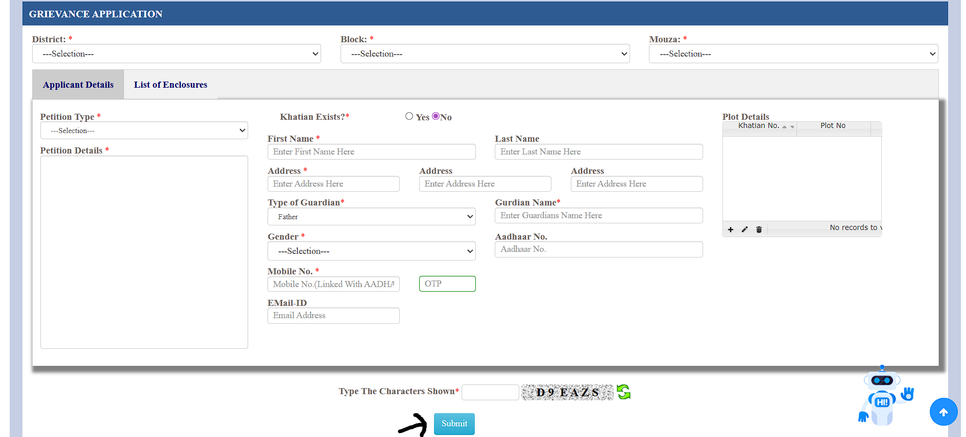 Fill complaint details form